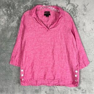 Tahari Pink 100% Linen Top Blouse Medium Lagenlook Lightweight‎ Coastal Grandma